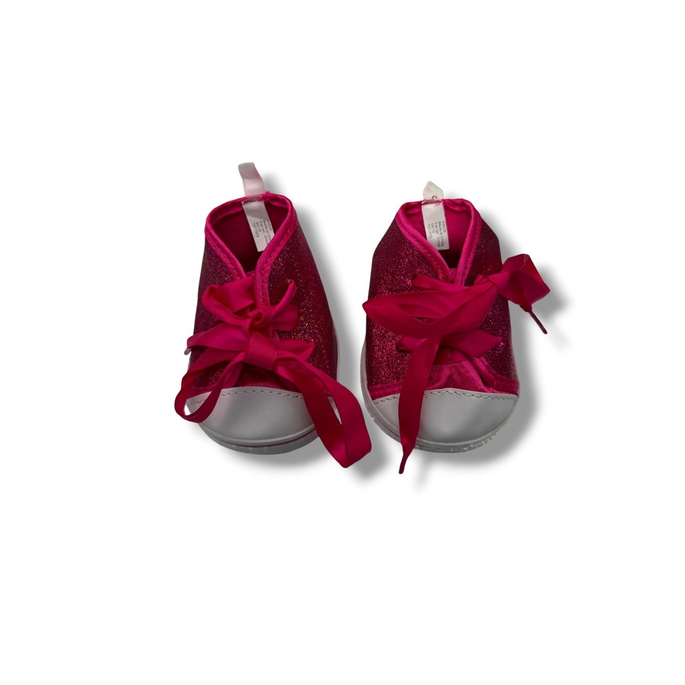 Build-A-Bear Glitter High Top Sneakers Plush Accessory OS Pink Ribbon Laces